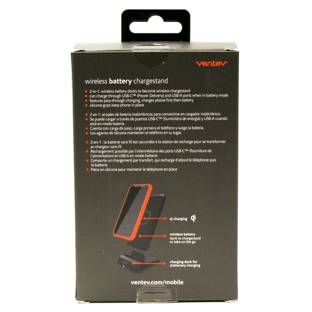 Ventev 10W ULTRAFAST 2 in 1 Charge Stand and 10k mAh Portable Battery-Black by Ventev