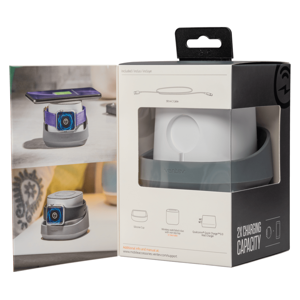 Ventev 10W Wireless Watchdock Duo Charging Pad and Apple Watch Charger-Gray by Ventev