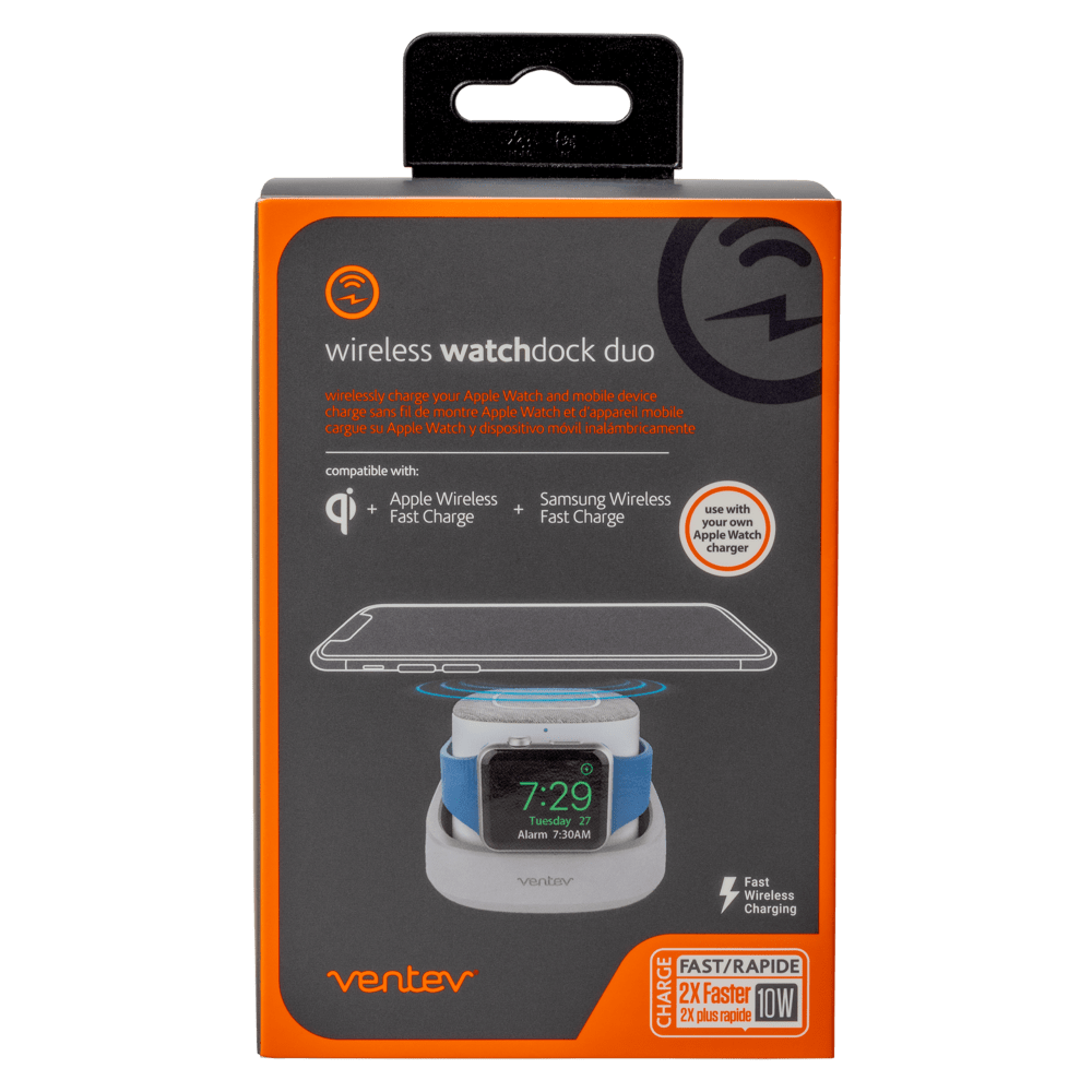 Ventev 10W Wireless Watchdock Duo Charging Pad and Apple Watch Charger-Gray by Ventev