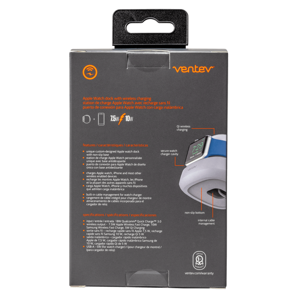Ventev 10W Wireless Watchdock Duo Charging Pad and Apple Watch Charger-Gray by Ventev
