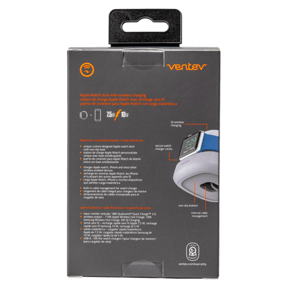 Ventev 10W Wireless Watchdock Duo Charging Pad and Apple Watch Charger-Gray by Ventev