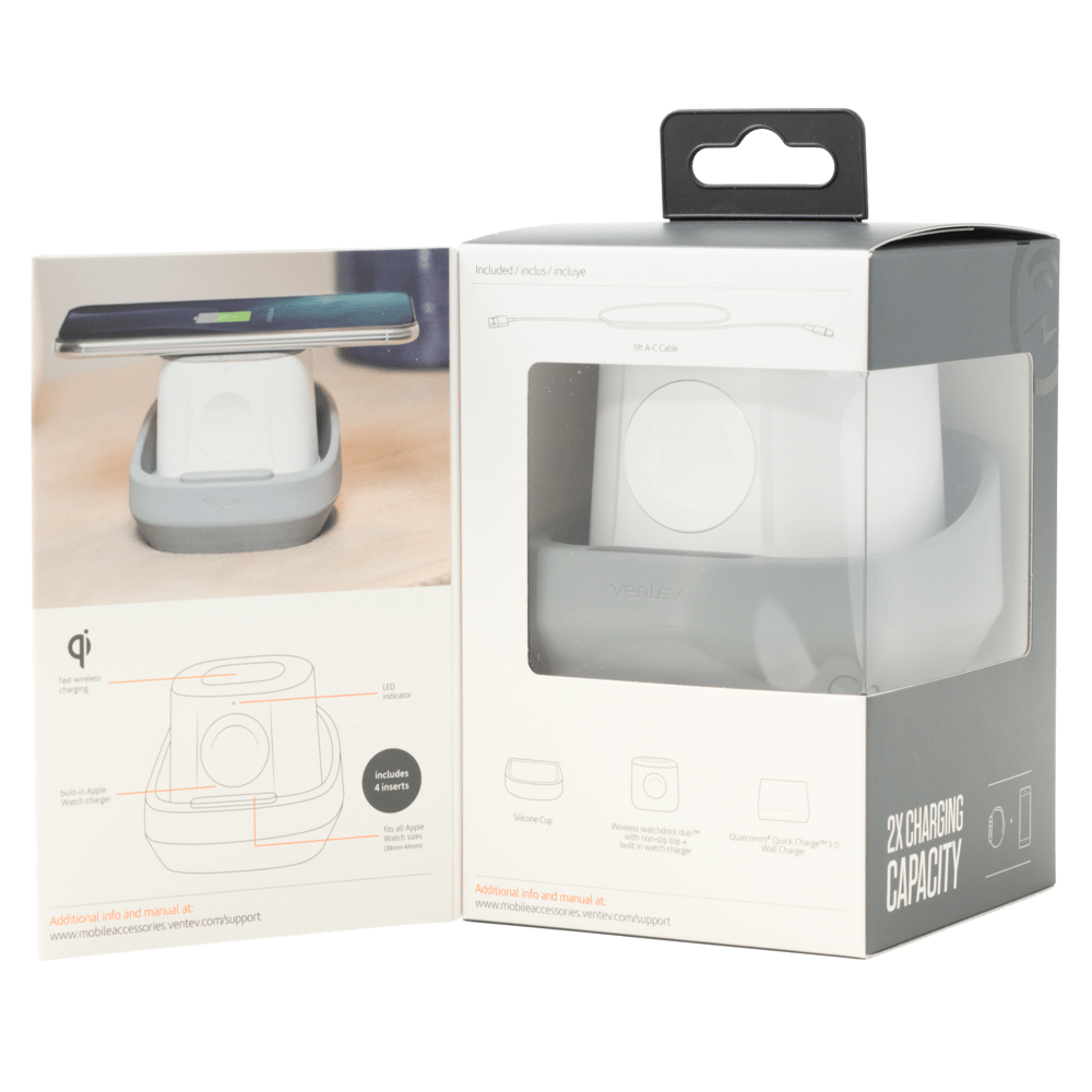 Ventev 10W Wireless Watchdock Duo Charging Pad and Apple Watch Charger-Gray by Ventev